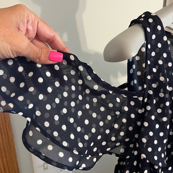 Roz & Ali navy blue and white polka dot dress- size L!!! - Picture 3 of 3